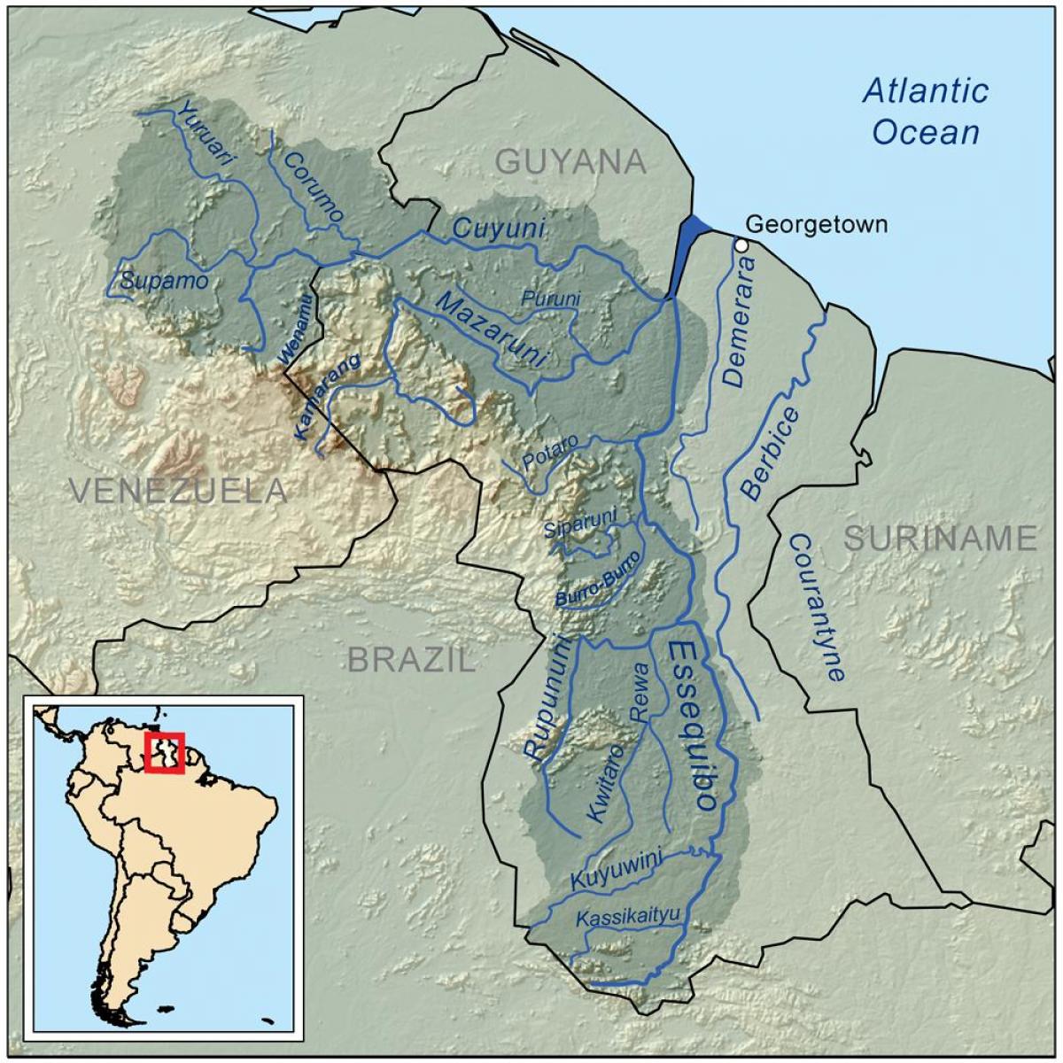 Guyana râuri hartă