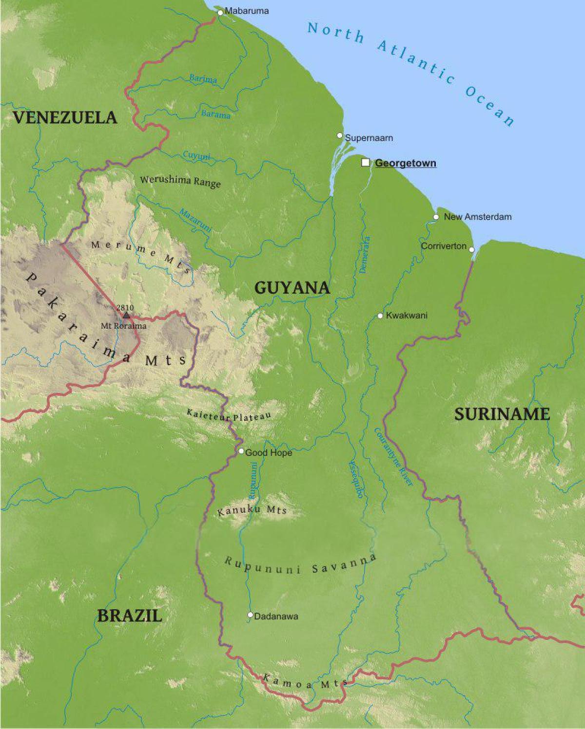 harta Guyana arată joase de câmpie de coastă