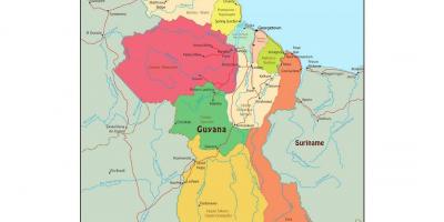 Harta Guyana arată 10 regiuni administrative