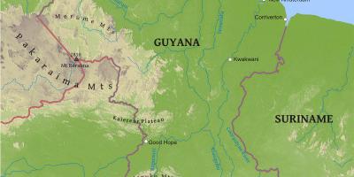 Harta Guyana arată joase de câmpie de coastă