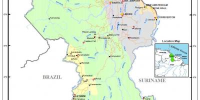 Harta Guyana arată resurselor naturale