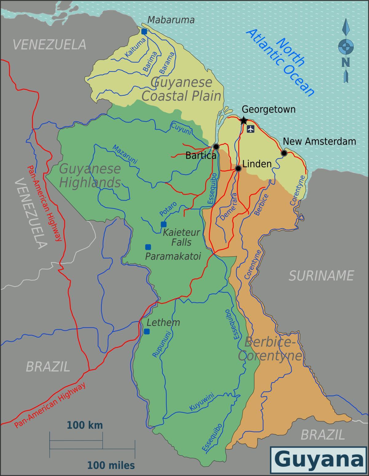 coasta de est demerara Guyana hartă