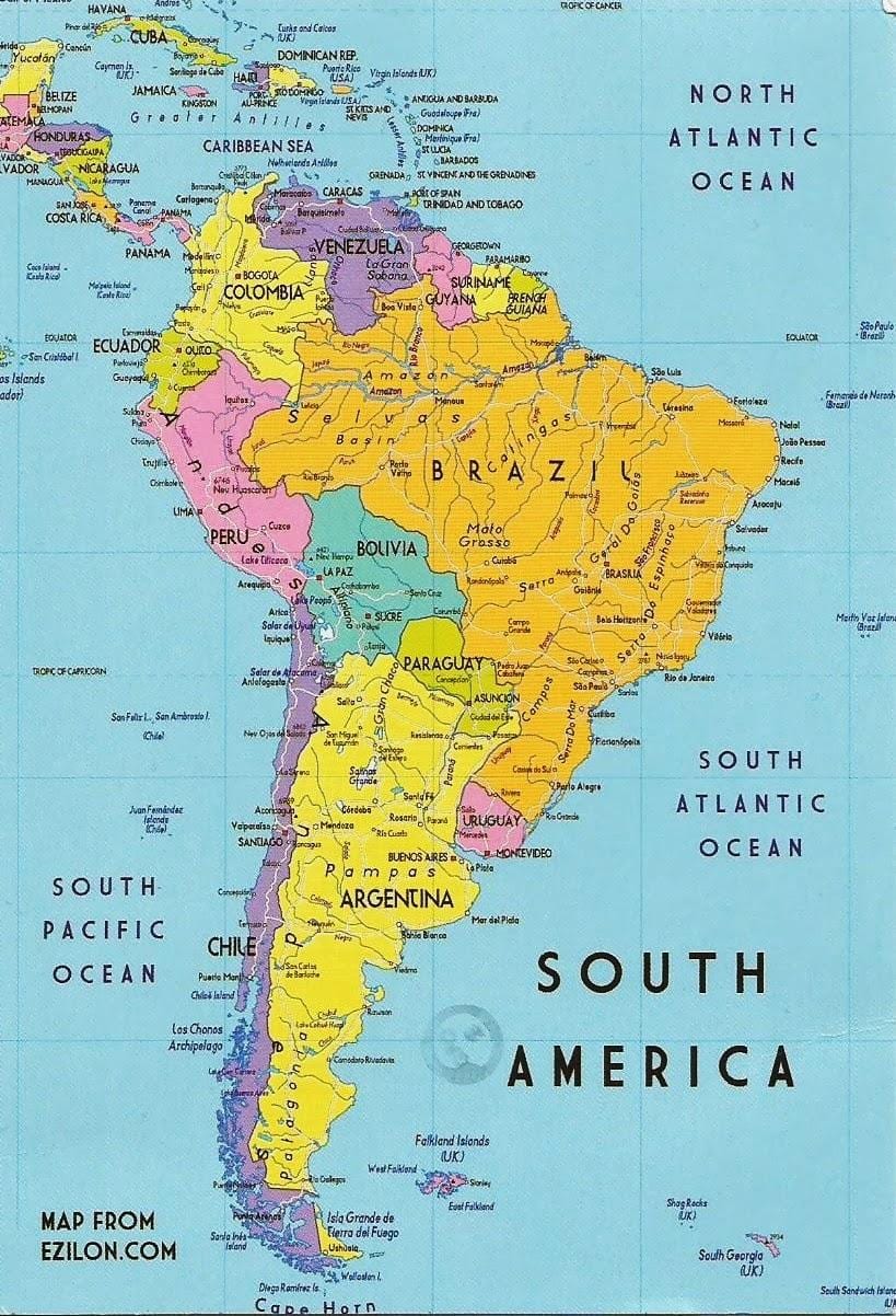 harta Guyana, america de sud