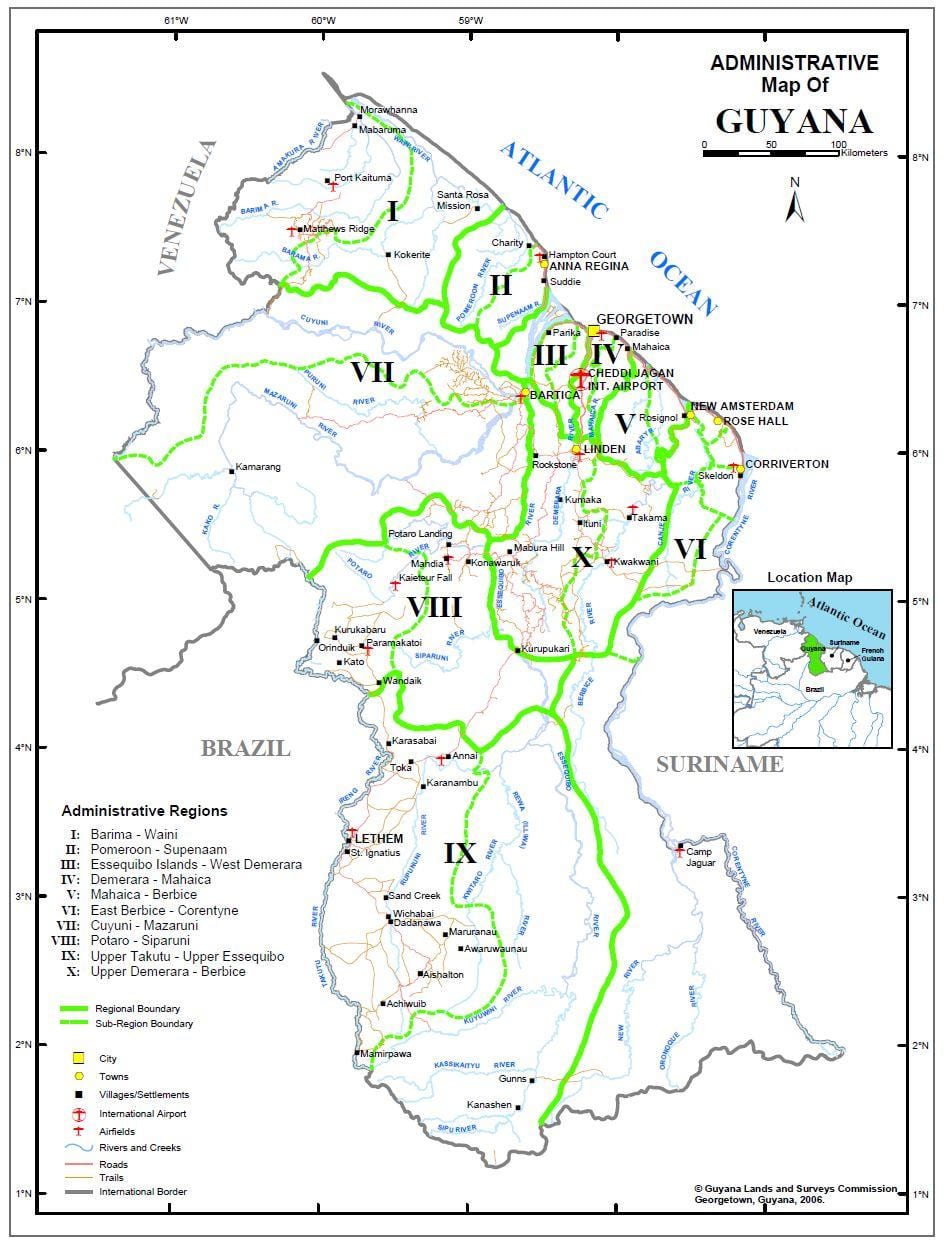 harta Guyana arată regiuni
