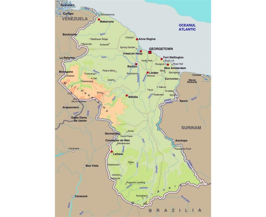 harta Guyana arată orașele