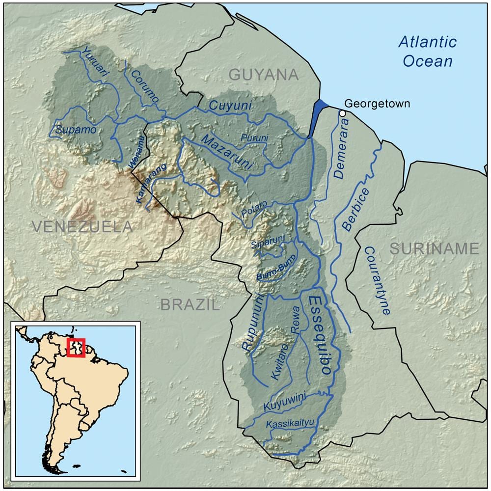 harta Guyana arată râurile