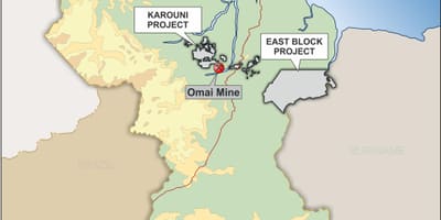 Harta Guyana arată resurselor minerale