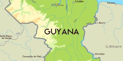 Harta fizică, harta Guyana