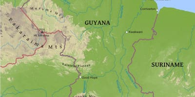 Harta Guyana arată joase de câmpie de coastă