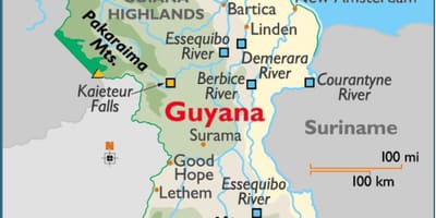 Harta Guyana arată lanțuri muntoase