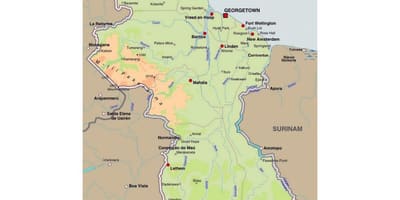 Harta Guyana arată orașele